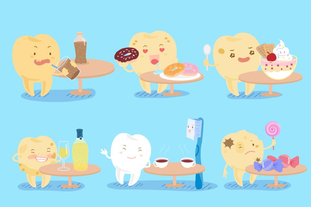 Dibujos muelas comiendo cosas no saludables